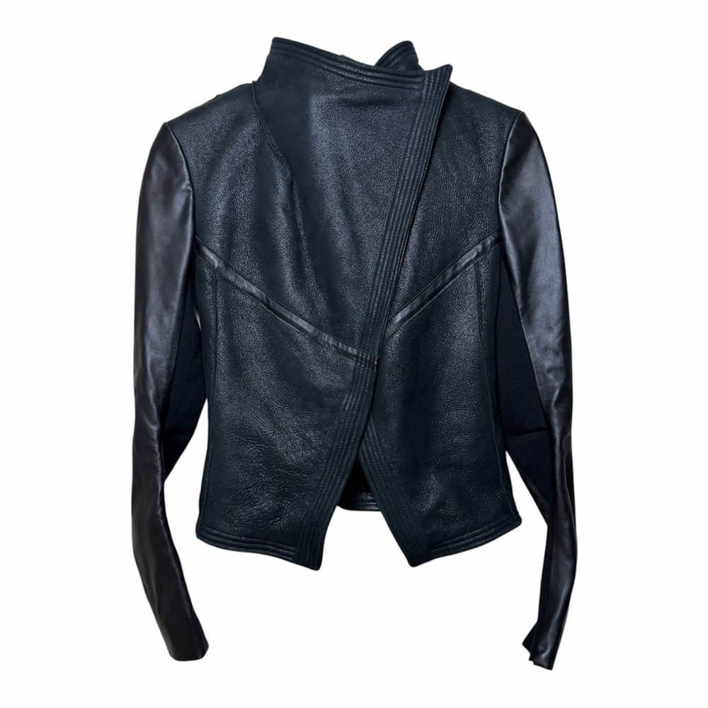 Black Leather Moto Jacket 2 Shearling Lamb DEA THE LABEL Whimsigoth Indie Sleeze